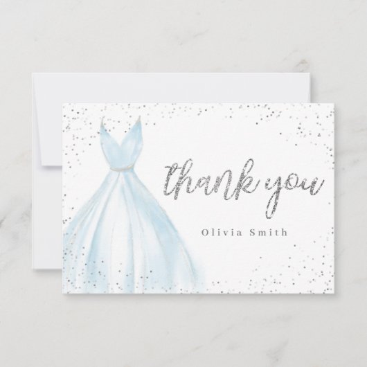 Elegant glitter zilverblauw quinceañera bedankkaart (Voorkant)