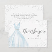 Elegant glitter zilverblauw quinceañera bedankkaart (Voorkant / Achterkant)