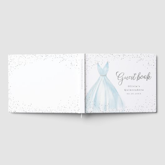 Elegant glitter zilverblauw quinceañera gastenboek (Volledig)