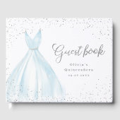 Elegant glitter zilverblauw quinceañera gastenboek (Voorkant)