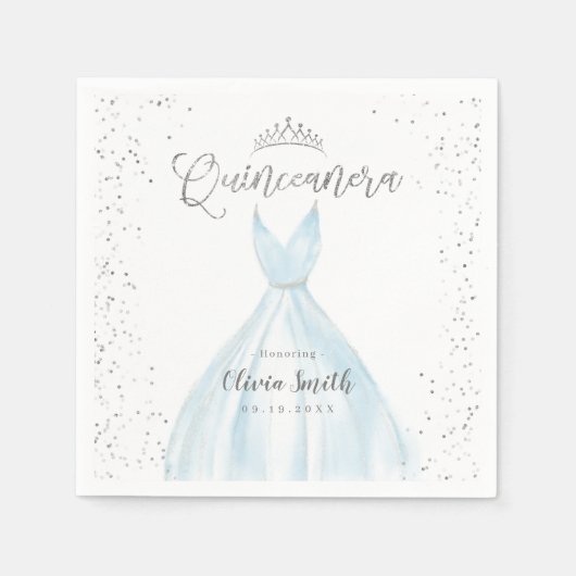 Elegant glitter zilverblauw quinceañera servet (Voorkant)