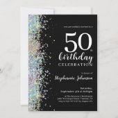 Elegant Glitter Zwart 50ste verjaardagsfeestje Kaart (Voorkant)