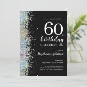 Elegant Glitter Zwart 60e Verjaardagsfeestje Kaart (Staand voorkant)