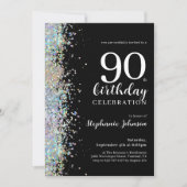 Elegant Glitter Zwart 90ste verjaardagsfeestje Kaart (Voorkant)