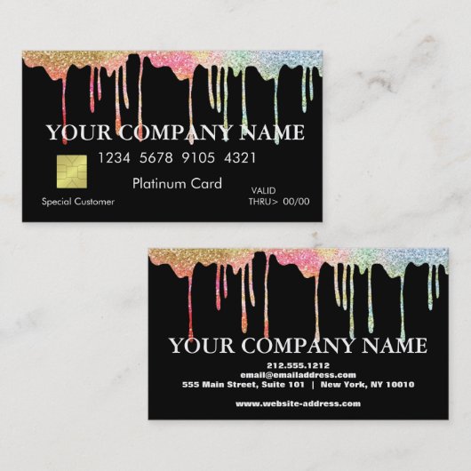 Elegant Glitter Zwart Credit Kaart Visitekaartje (Voorkant / Achterkant)