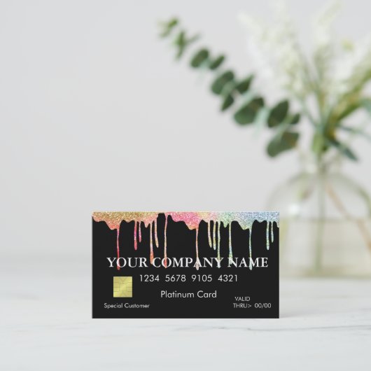 Elegant Glitter Zwart Credit Kaart Visitekaartje (Staand voorkant)
