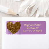 Elegant Glittered Gold Heart en Paarse achtergrond Etiket (Insitu)