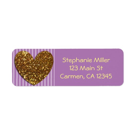 Elegant Glittered Gold Heart en Paarse achtergrond Etiket (Voorkant)