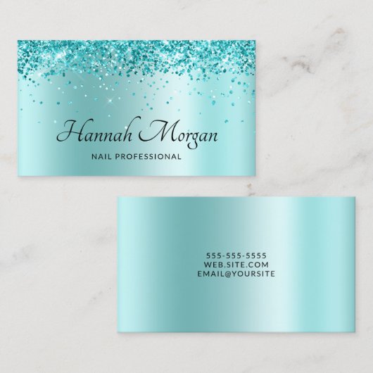 Elegant Glitterig Bord Turquoise Ombre Visitekaartje (Voorkant / Achterkant)