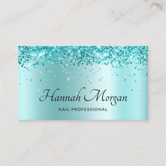 Elegant Glitterig Bord Turquoise Ombre Visitekaartje (Voorkant)
