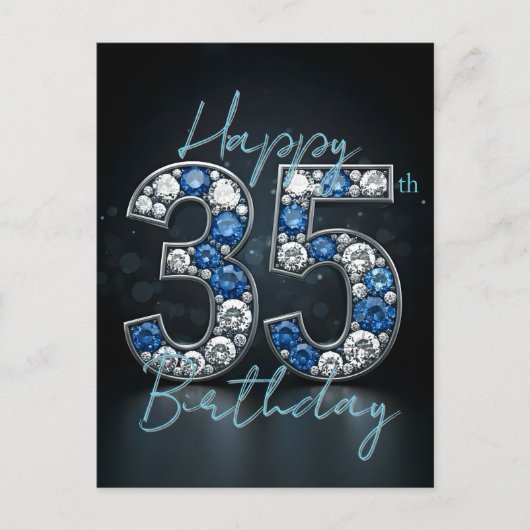 Elegant Glittering Sapphire Diamond 35th Birthday Briefkaart (Voorkant)
