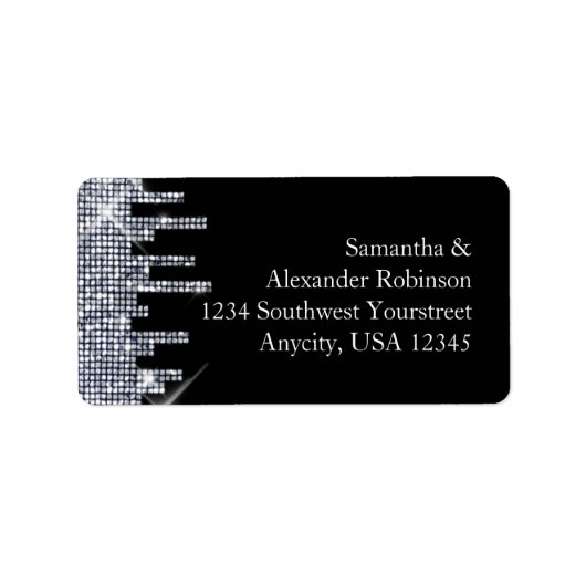 Elegant Glittery Black/Silver Glamor Etiket (Voorkant)