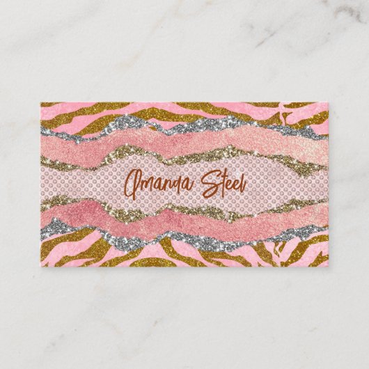 Elegant glittery blush roos animal print monogram afsprakenkaartje (Voorkant)