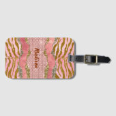 Elegant glittery blush roos animal print monogram bagagelabel (Voorkant (horizontaal))