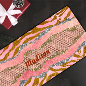 Elegant glittery blush roos animal print monogram bureaumat