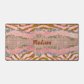 Elegant glittery blush roos animal print monogram bureaumat (Voorkant)