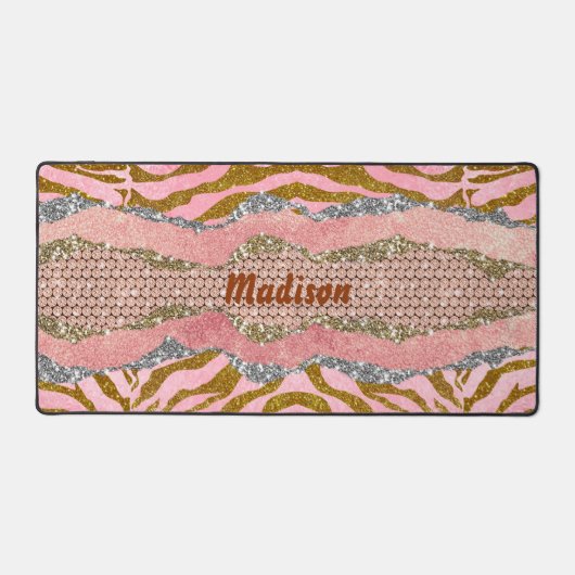 Elegant glittery blush roos animal print monogram bureaumat (Voorkant)