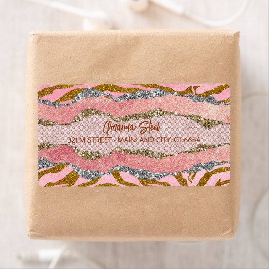 Elegant glittery blush roos animal print monogram etiket (Insitu)