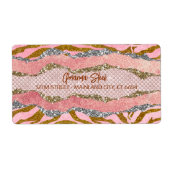 Elegant glittery blush roos animal print monogram etiket (Voorkant)
