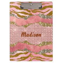 Elegant glittery blush roos animal print monogram