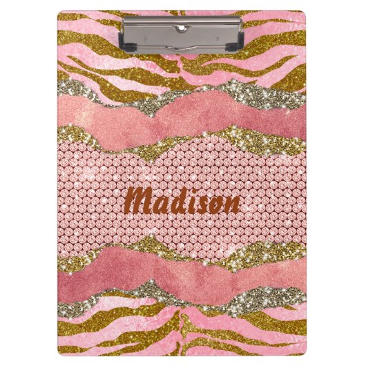 Elegant glittery blush roos animal print monogram klembord (Voorkant)
