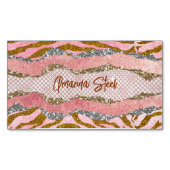 Elegant glittery blush roos animal print monogram magnetisch visitekaartje (Voorkant)