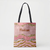 Elegant glittery blush roos animal print monogram tote bag (Voorkant)