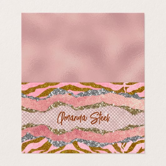 Elegant glittery blush roos animal print monogram visitekaartje (Buitenkant ongevouwen)