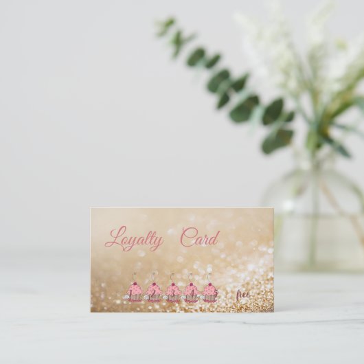 Elegant glittery Bokeh Cupcakes Loyalty Kaart (Staand voorkant)