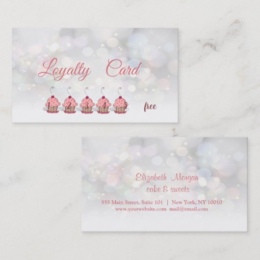 Elegant glittery Bokeh Cupcakes Loyalty Kaart (Voorkant / Achterkant)