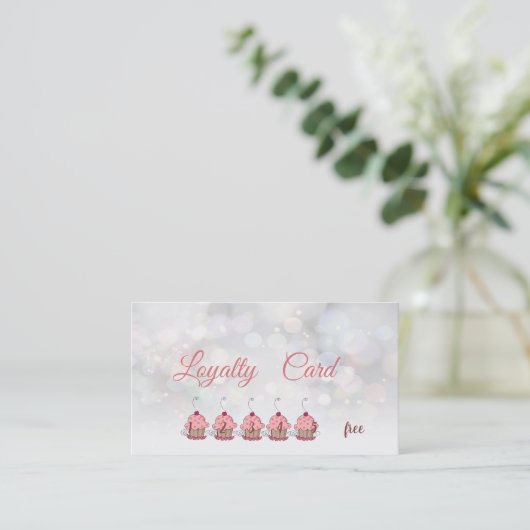 Elegant glittery Bokeh Cupcakes Loyalty Kaart (Staand voorkant)