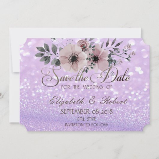 Elegant Glittery Bokeh Floral slaat de datum op Save The Date (Voorkant)