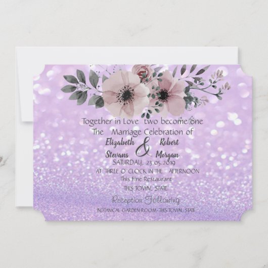 Elegant Glittery Bokeh Floral Wedding Invitation Kaart (Voorkant)