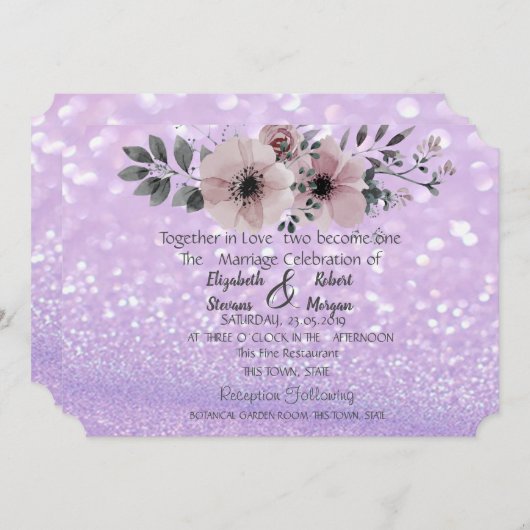 Elegant Glittery Bokeh Floral Wedding Invitation Kaart (Voorkant / Achterkant)