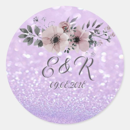 Elegant Glittery Bokeh Floral Wedding Ronde Sticker (Voorkant)