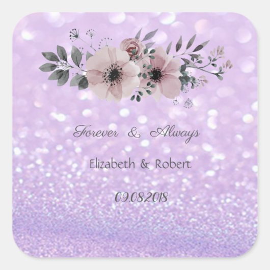 Elegant Glittery Bokeh Floral Wedding Vierkante Sticker (Voorkant)
