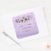 Elegant Glittery Bokeh Floral Wedding Vierkante Sticker (Envelop)
