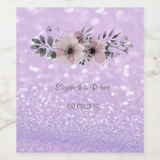 Elegant Glittery Bokeh Floral Wijn Etiket (Enkel label)