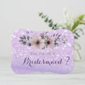 Elegant Glittery Bokeh, Flowers Bridesmaid Kaart (Staand voorkant)