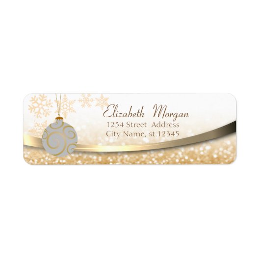 Elegant Glittery Bokeh, kerstbal, sneeuwvlokken Etiket (Voorkant)