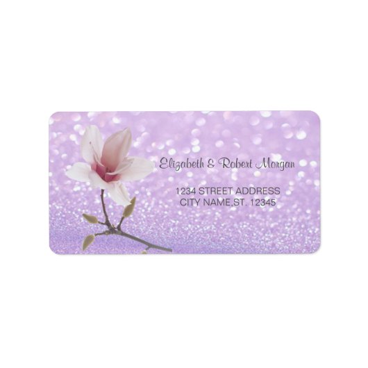 Elegant Glittery Bokeh, Magnolia Wedding Label (Voorkant)