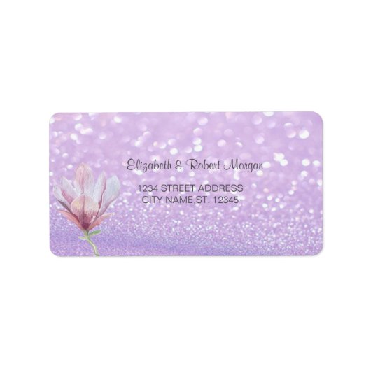 Elegant Glittery Bokeh, Magnolia Wedding Label (Voorkant)