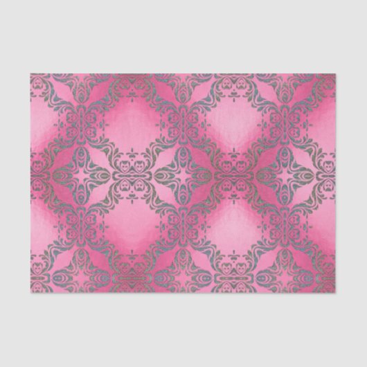 Elegant glittery Damask-patroon op roze metalen Tissuepapier (Voorkant)