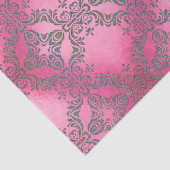 Elegant glittery Damask-patroon op roze metalen Tissuepapier (Detail)