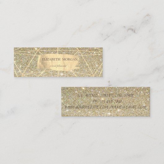 Elegant Glittery Gold Brush Stroke Geometric Mini Visitekaartje (Voorkant / Achterkant)