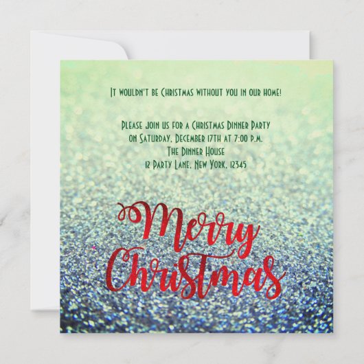 Elegant Glittery Kerstmis op Kerst Square Invite Kaart (Achterkant)