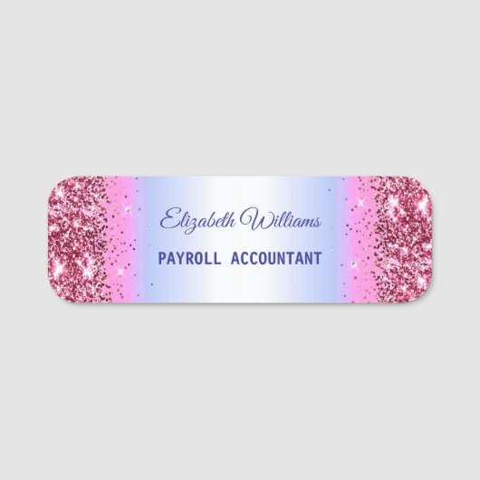 Elegant Glittery Roze Folie Naam Tag (Voorkant)