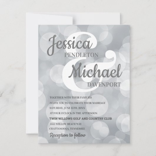 Elegant Glittery Silver Bokeh Wedding Invitation Kaart (Voorkant)