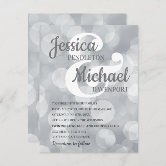 Elegant Glittery Silver Bokeh Wedding Invitation Kaart (Voorkant / Achterkant)