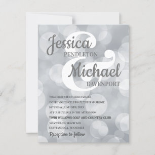 Elegant Glittery Silver Bokeh Wedding Invitation Kaart